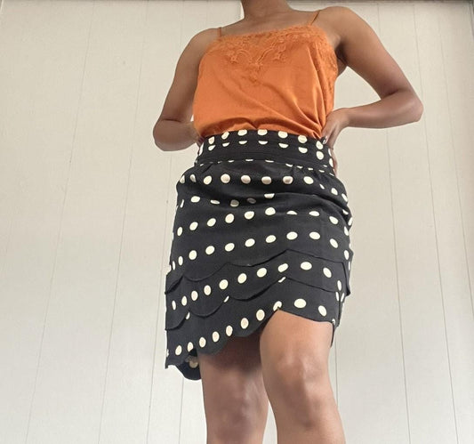 Floreat Layered Black Skirt with Tan Dots